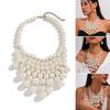 Pearls Beaded Fringe Necklace Adjustable Length Neckchain Multi-layer Clavicle Chain Jewelry for Parties and Daily Wear
