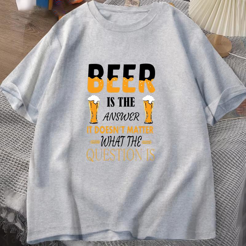 Funny Beer Slogan Print Print T Shirt Short Sleeve T-shirt Women Fashion BEER Letter Graphic Print Tops Clothing S