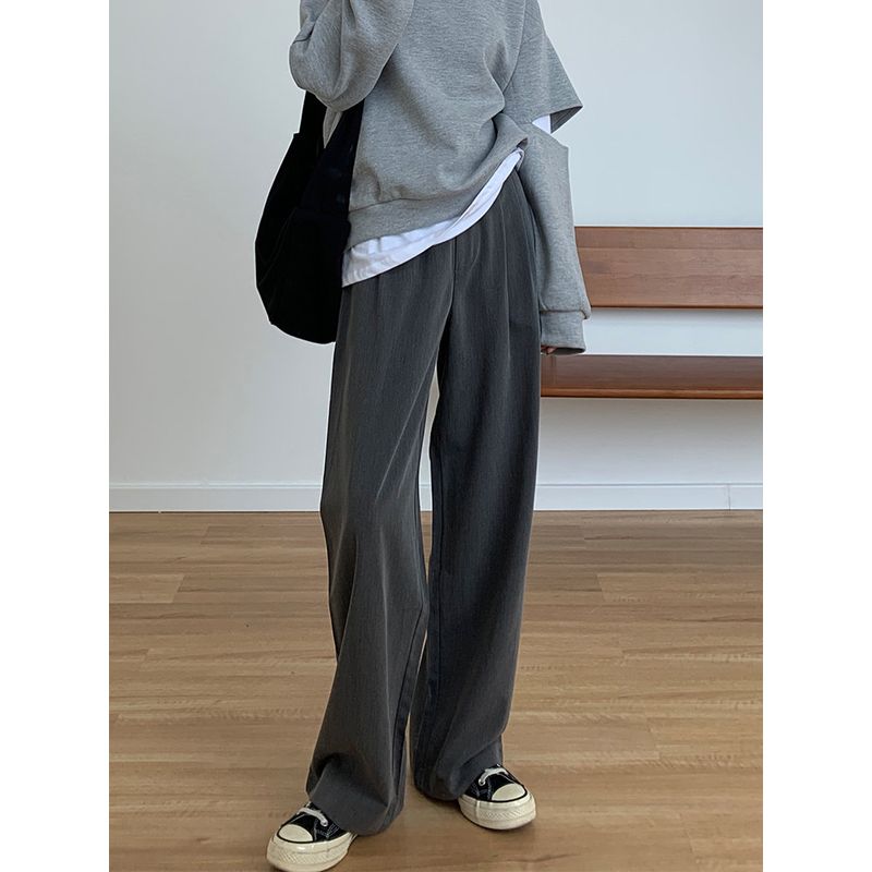 Pear Shapes Plus Size Ladies Casual Straight-Leg Draped Pants Gray S(Suggestion 40-45kg)