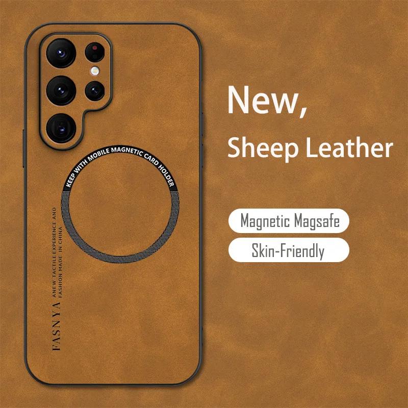 Vintage Sheepskin Magnetic Leather Soft Phone Case For Samsung Galaxy S26 S25 S24/23 Ultra Plus Note 20 Ultra Protect Back Cover