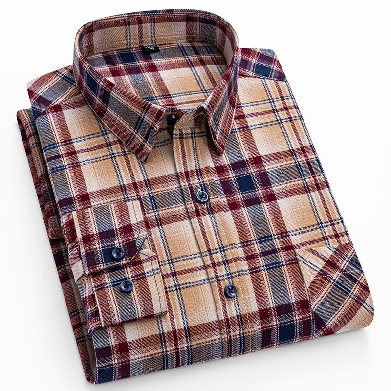 New Winter/Autumn Cotton Brushed Long Sleeve Men Plaid Shirts Soft Comfortable Plus Size Business Casual