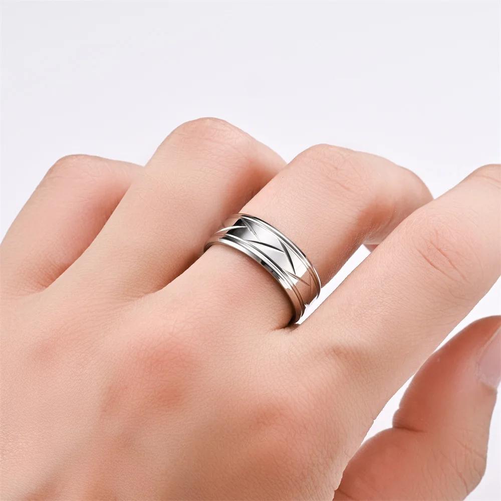 Fashion Men’s CopperColor Black Stainless Steel Ring Groove Multi-Faceted Rings for Men Women Engagement Ring Anniversary Gifts
