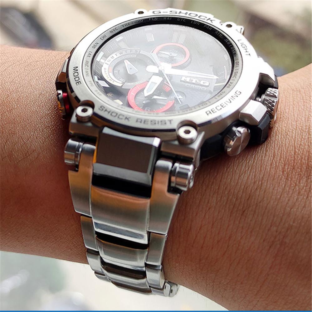 Edelstahl Uhrenarmband für Casio MTG-B1000 Herren Mattes Metall Schwarz Massives Armband Zubehör