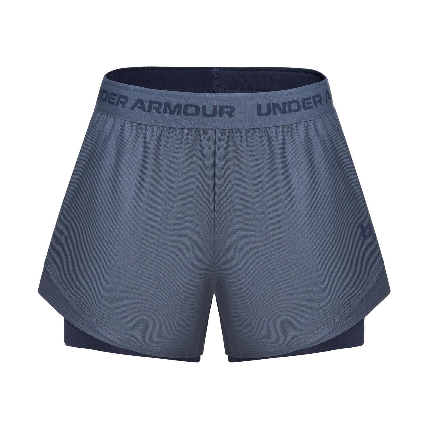 Under Armour Tech Play Up 2 In 1 Hyrox Training Running Fitness Soft Comfortable Loose Breathable Sports Shorts Women shorts Storm-Gray 6011111-044 XS