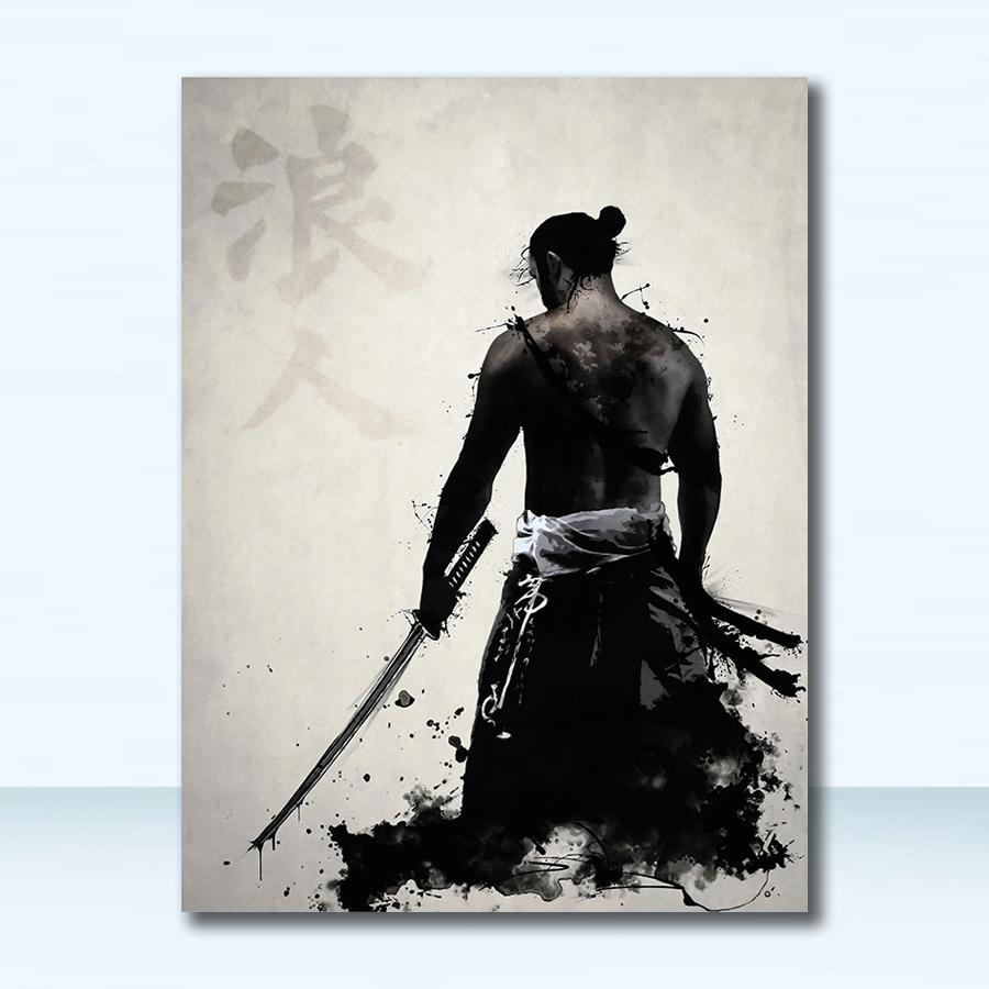 Bilder Lerretstrykk for stuen HD hjemmedekorasjon og trykk Japansk samurai lerret oljemaleri Moderne veggkunst