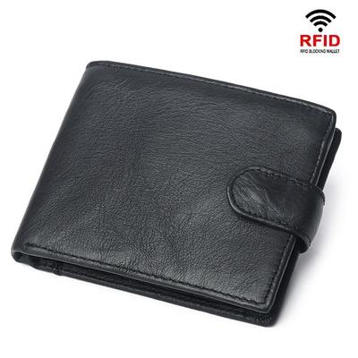 Carteira masculina de couro legítimo RFID com bolso para moedas Carteira masculina de couro de designer empresarial