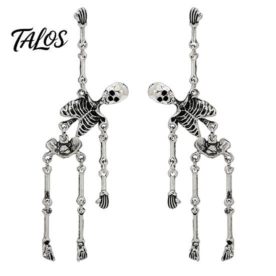 Cool Grunge Jewelry 1 Pair Halloween Earrings, Spooky Gothic Skeleton Dangle Earrings Drop Punk Skull Articulated for Women Party Accessories