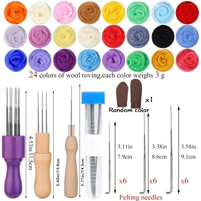 BUDDUR Multicolor Wool Felting Kit With Felting Needles And Finger-cot For Doll Making DIY Handmade Craft Accessories Tool Set