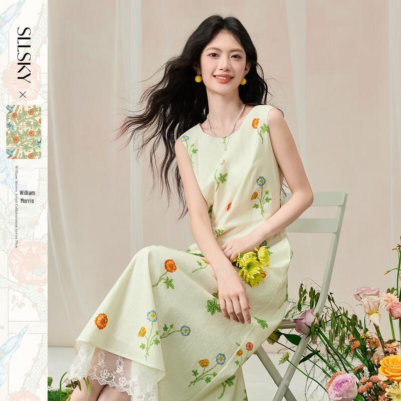 Sllsky Women s IP Collaboration Art Floral Lace Dress 2XL