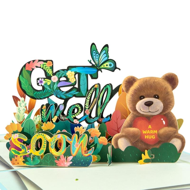 GetWellSoon Bear Theme PopUp Card with Envelope 3D Greeting Cards Card Holiday Card Greeting Cards