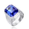 Luxury Square Big Stone Engagement Ring Men Stainless Steel Punk Skeleton Gothic Black Wedding Rings