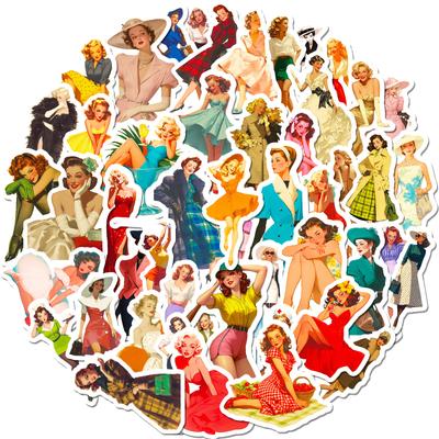 50 Non-Repeat European and American Retro Girls Poster Style Stickers Decorate Laptop Suitcase