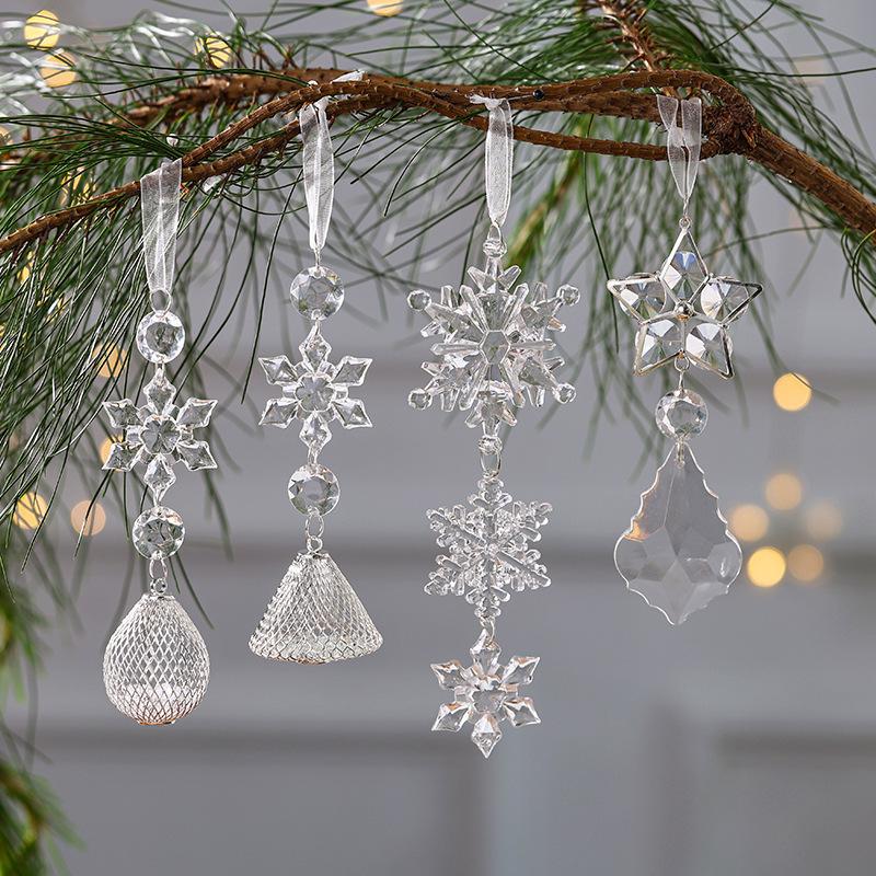 Christmas Tree Snowflake Pendant Xmas Tree Transparent Snowflake Hanging Ornaments Acrylic Pendant Christmas Decoration For Home