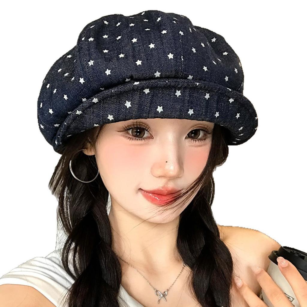 Japanese Niche Star Cloud Octagonal Hat Women'S Autumn Ins Versatile Beret Big Head Circumference Retro British Painter Hat