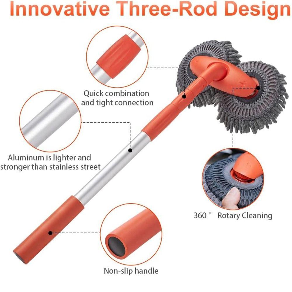 Double Brush Head Car Washer Mop Three-Section Telescopic Car Window Cleaner Tool  Window Cleaning