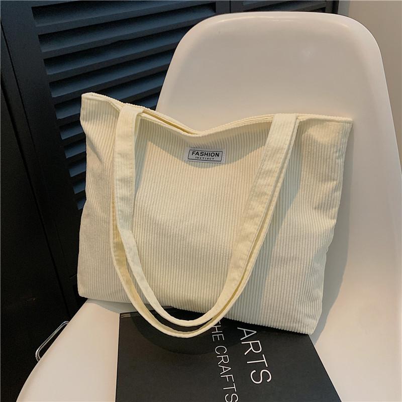 Korean Style Cotton Tote Bag for Women Solid Color Large Capacity Handbag Fashionable Casual Shoulder Purse CLE