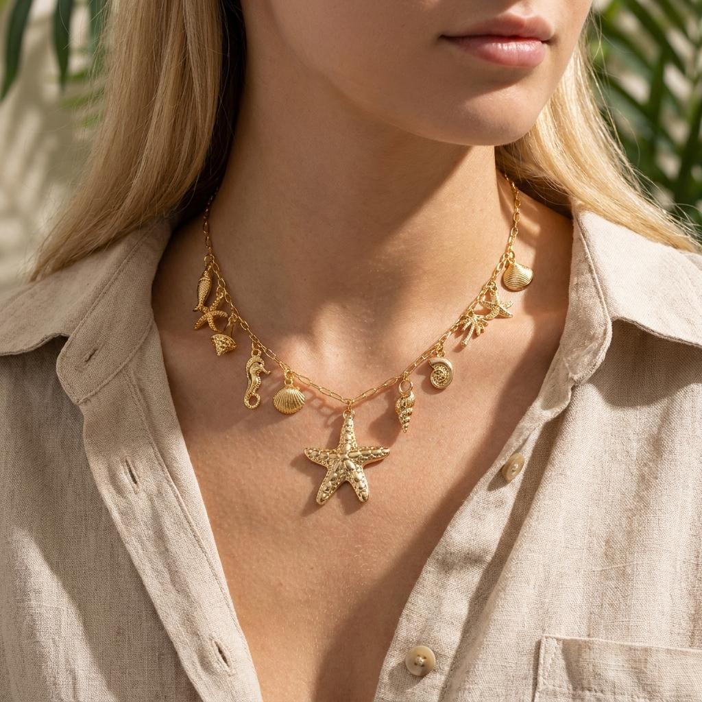Bohemian Shell Starfish Scallopes Pendant Necklace For Women Ocean Series Seahorse Fish Coral Choker Beach Vacation Jewelry