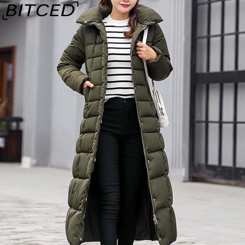 BITCED Winter Women's Cotton Coat - Extended Length, Thickened Long-Line Down-Filled Cotton Jacket