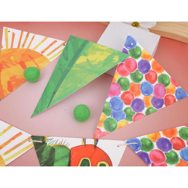 Hungry Caterpillar Party Garland Banner, 80 Inches, Colorful Triangle Pennants for Birthday Decoration,Fruit Theme Garland for Baby Boy Girl
