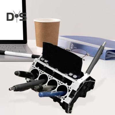 Engine Model Business Card Holder Large Capacity Home Office School Desktop Engine Block Resin Figurine Name Card Pen Stationary Storage Stand