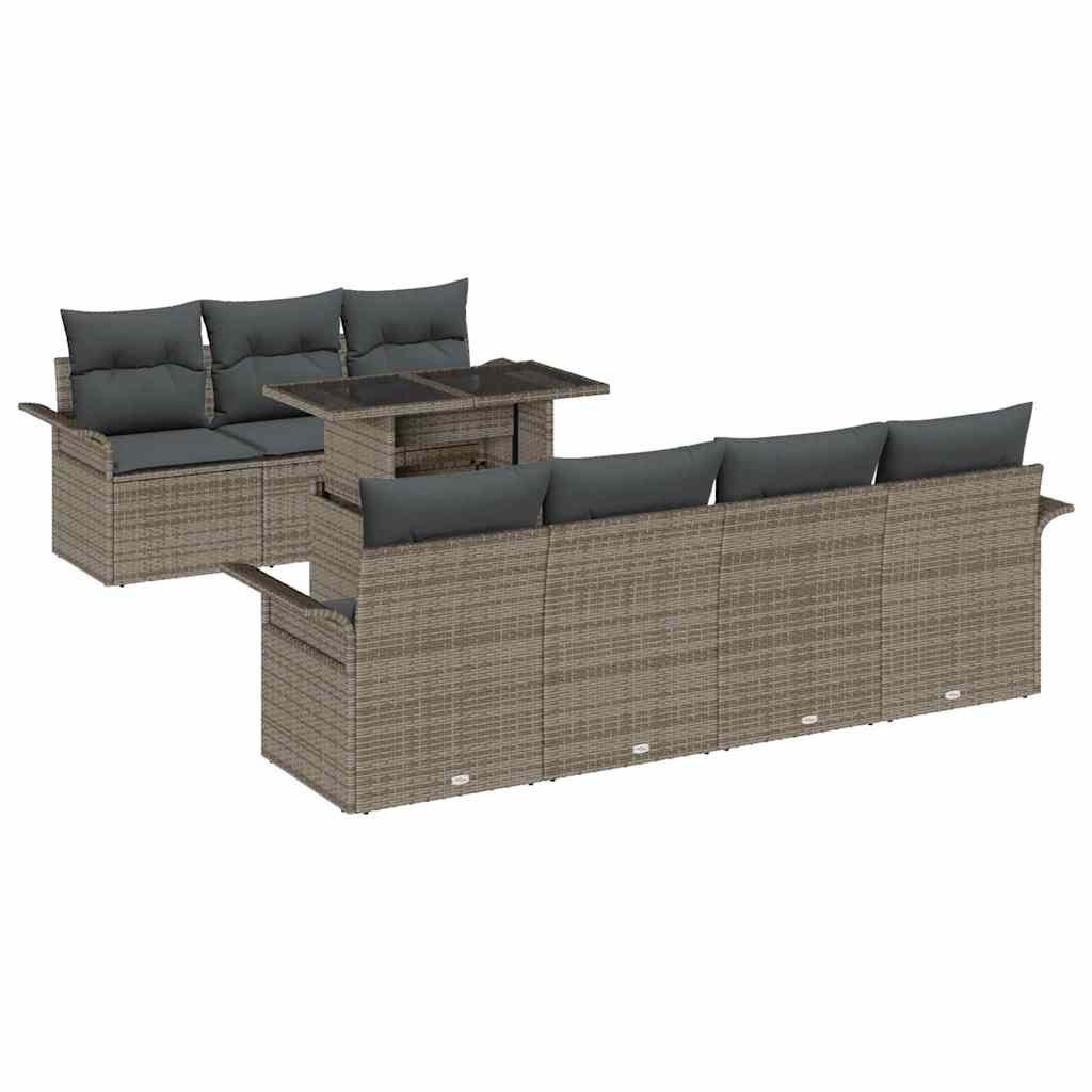 8 Piece Grey Garden Sofa Set with Cushions