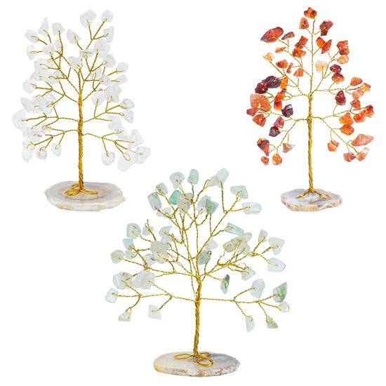 

Set of 3 Gemstone Tree of Life Geode Agate Slice Base, Attract Good Luck, Crystal Tree for Positive Energy Feng Shui Mini Money Tree, Home Decor