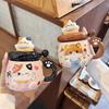 Cat Mug with Lid Spoon High Value Cute Cup Ceramic Water Cup for Women Home Large Capacity Breakfast Cup for Children