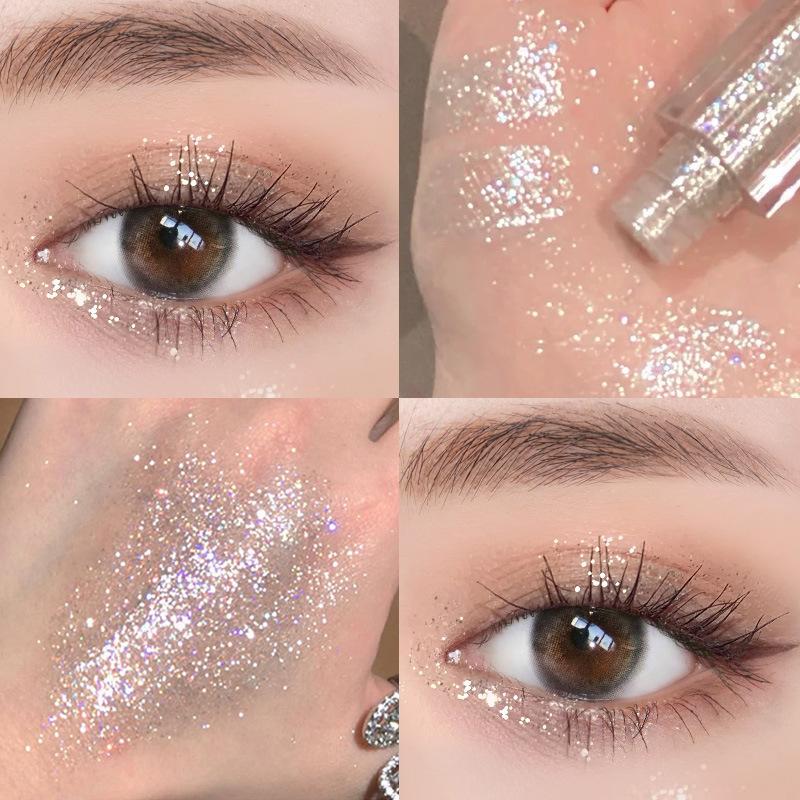 Ombre à paupières colorée en streaming, flocons scintillants nacrés pour éclaircir la lumière, maquillage d'ombre à paupières liquide de ver à soie
