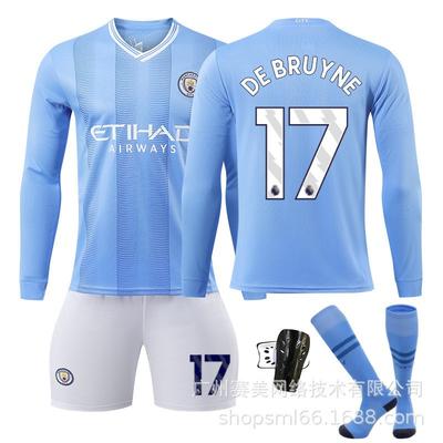 2324 Manchester City Home Football Uniforms 9 Harland 17 De Braunet 10 Gera 47 Forden Adult Long Sleeves