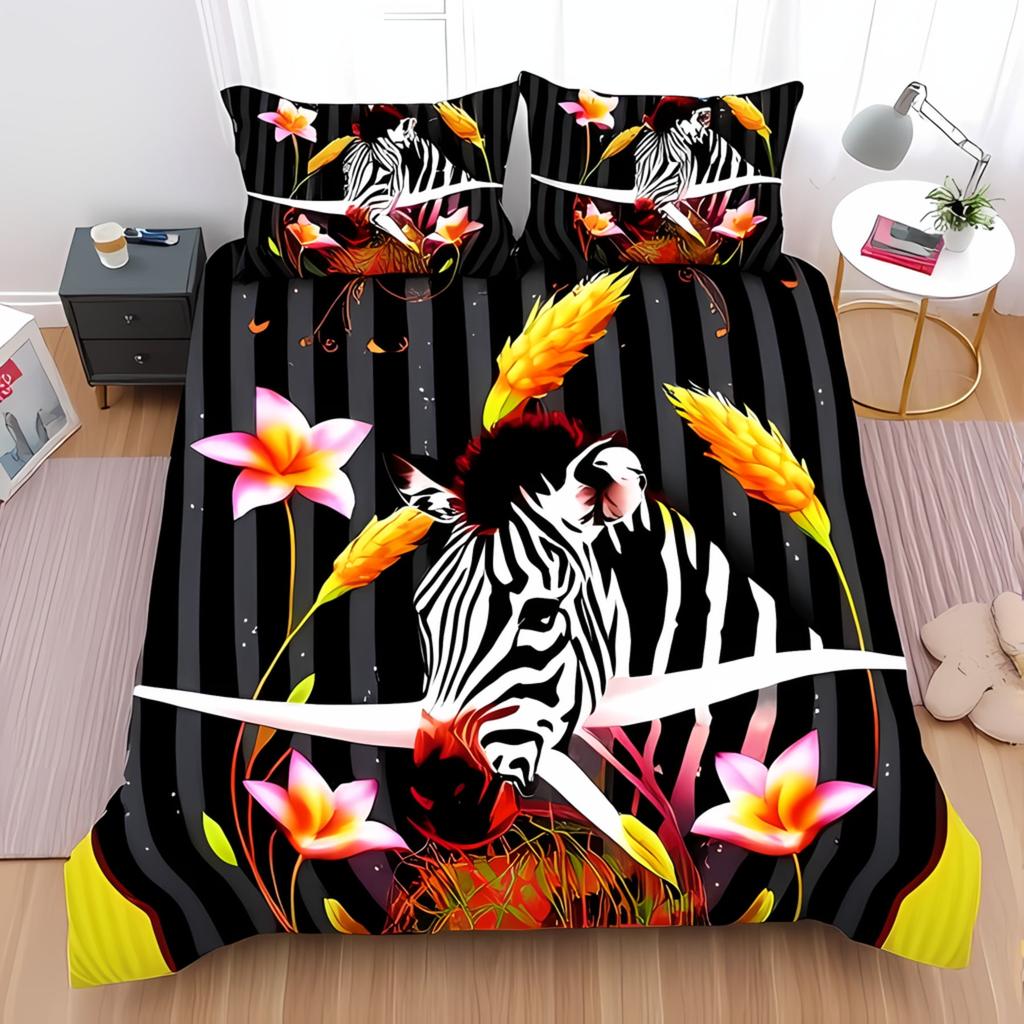 Vibrant Blue Zebra Print Duvet Cover Set Playful Stylish Bedding Suitable Children Kids And Adults Warm Soft And Breathable