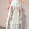 Women Maxi Skirt Dark Style See-through Embroidery Flower Lace Long Skirt Elastic High Waist A-Line Sexy Mesh Skirt