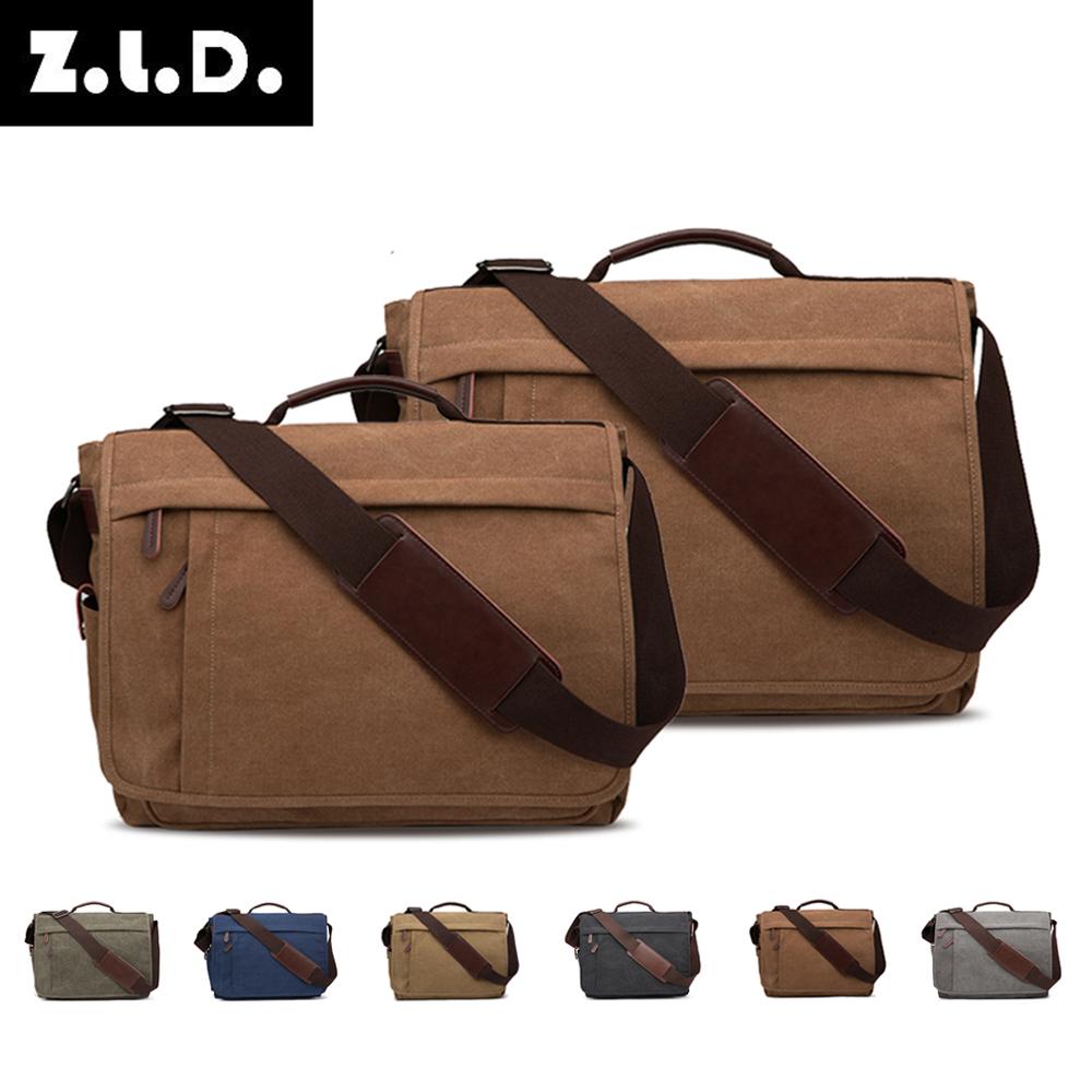 Men Canvas Shoulder Bag Casual Men Retro Zipper Laptop Bag Crossbody Outdoor Bags Mens Travel School Shoulder Bag