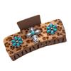 Bohemian Ethnic Style Turquoise Grab Clip Western Style Hairpin Retro Leopard Print Sequined Leather Fashion Disc Hairpin