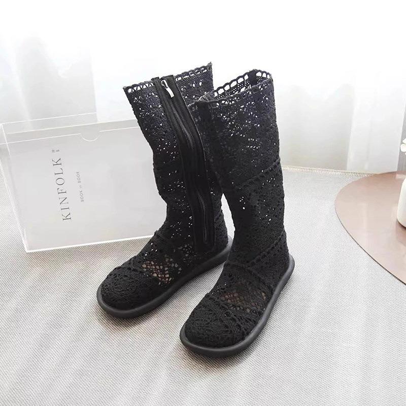 Netz High Cool Stiefel Damen Sommer Sandalen Dünne Hohlrohr Stiefel Baumwolle und Leinen Stil Martin Netzstiefel Damen Frühling und Herbst