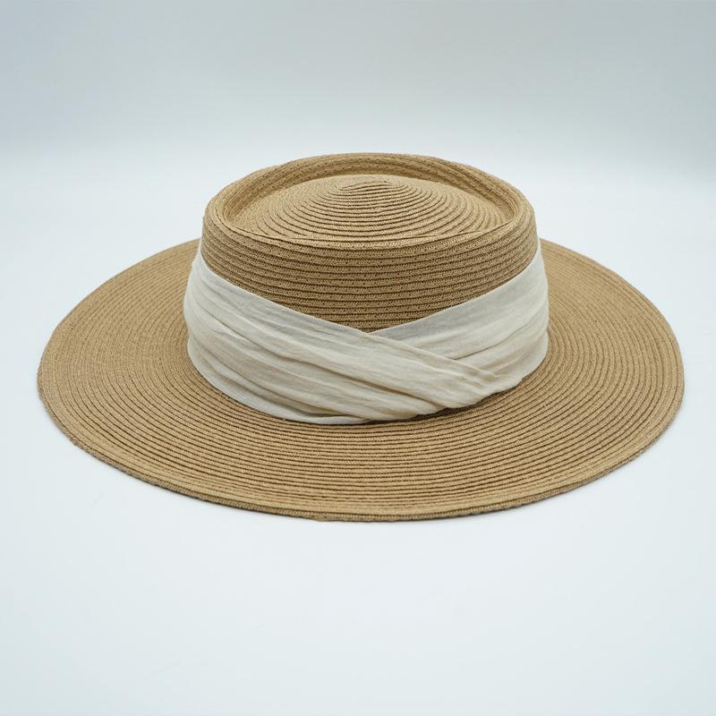 Japanese French Retro Cotton And Linen Cloth Fine Paper Woven Flat Top Top Top Hat Women'S Summer Sunshade Anti-Sun Korean Version Wide-Brimmed