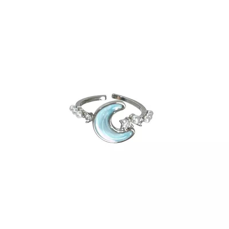 2025 Glacier Blue Star Moon Adjustable Niche Design Ring for Women