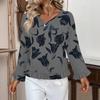 Women's Casual Fashion Ruffled V-Neck Pocket Floral Print Long Sleeve Top