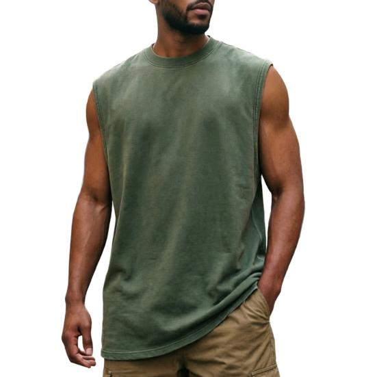 Men Workout Tank Top, Crew Neck Sleeveless T-Shirt, Retro Loose Fit Tank Top, Casual Summer Sports Tee for Gym Fitness Training S зелёный