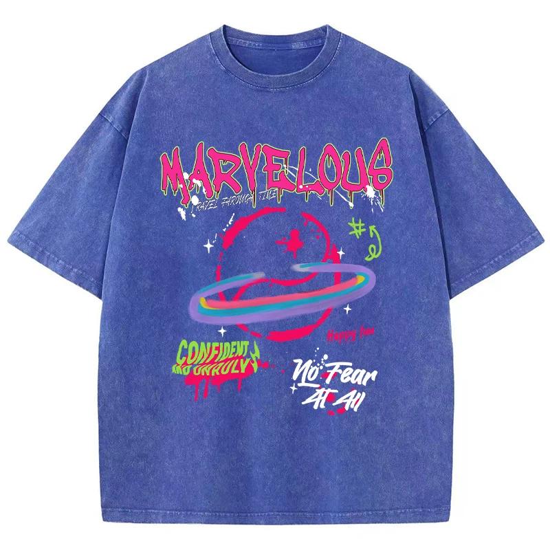 Colorful Fantasy Funny Cartoon Short Sleeve Fashion Men's and Women's Summer Casual Shirt Washed Vintage T-shirt