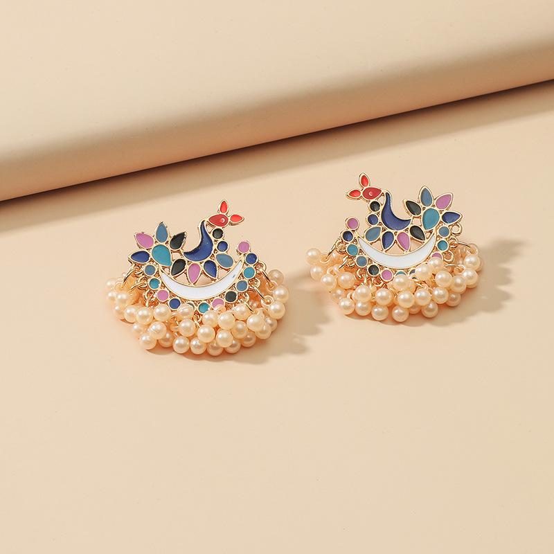 Copper-Plated Gold Zircon Hoop Earrings with Pearls - Elegant and Luxurious Design