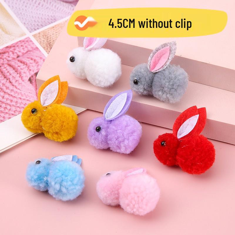 Furry Ball Plush Rabbit DIY Lantern Accessories - Cute Cartoon Hair Clip with Icelandic Wool for Kids, Mid-Autumn Festival.
