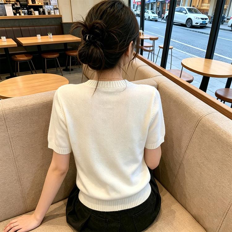 2026 Spring/Summer New Lazy Short Sleeve Knitted Shirt Women's Versatile Daily Casual Top