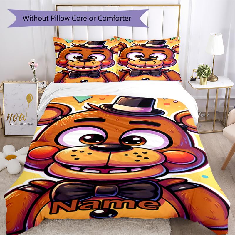 3pcs Custom Name Five Nights At Freddy's Bedding Set Duvet Cover Closure Includes 1 Duvet Cover & 2 Pillowcases, Soft and Comfortable for All Seasons.