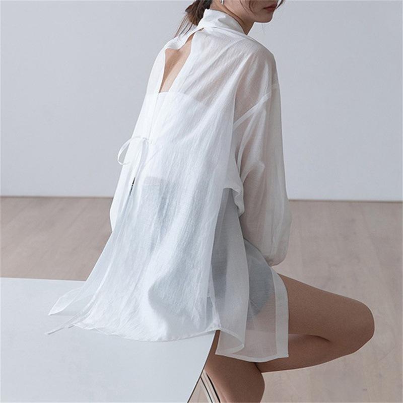 Tencel Chiffon Sunscreen Shirt Women's Design Sense Niche Back Split Small Shirt Sunscreen