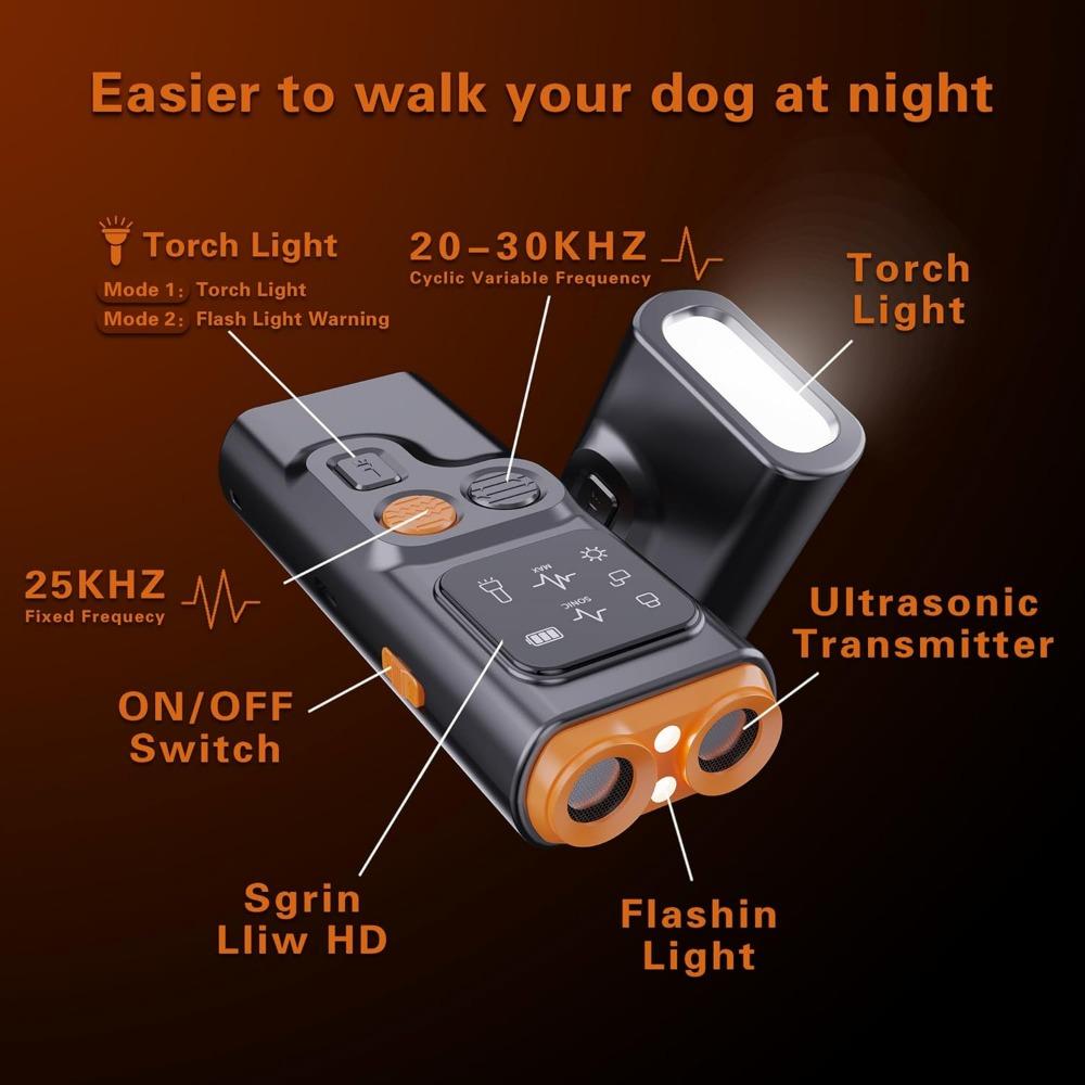 Anti Barking Device for Dogs Indoor Outside Handheld Ultrasonic  with Flashlight Dog Training Tool Rechargeable Dark Orange