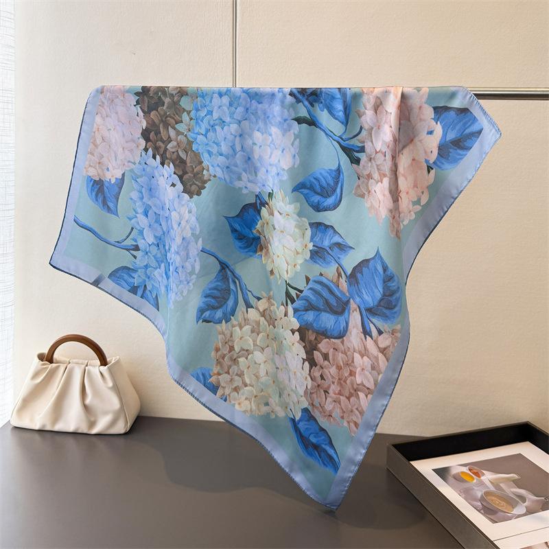

2026 Luxury Silk Skinny Scarf Bag Handle Ribbon Lady Flowers Print Headband Small Hair Scarves Band Female handkerchief Scarves 70x70cm