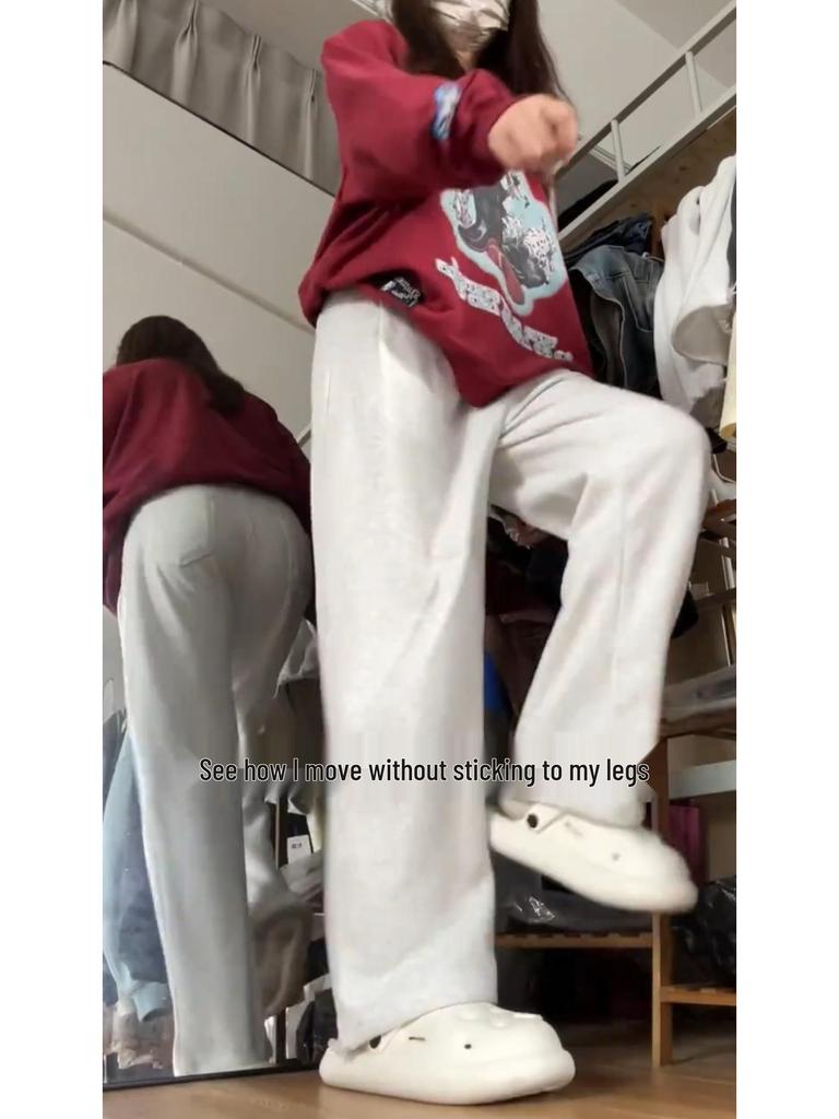 2024 Autumn Women's Off-White American-Style Wide-Leg Cuffed Joggers