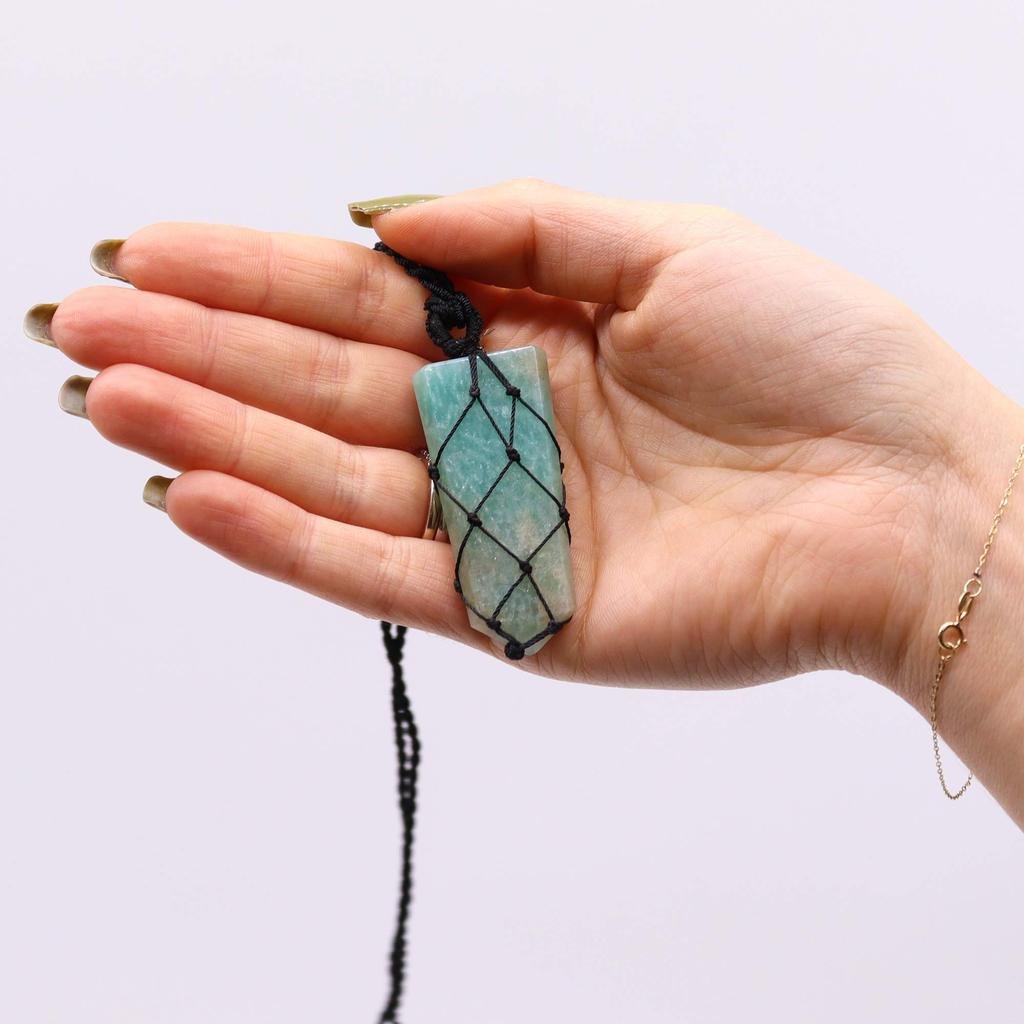 Amazonite Flat Point Pendant Necklace, Adjustable Cord