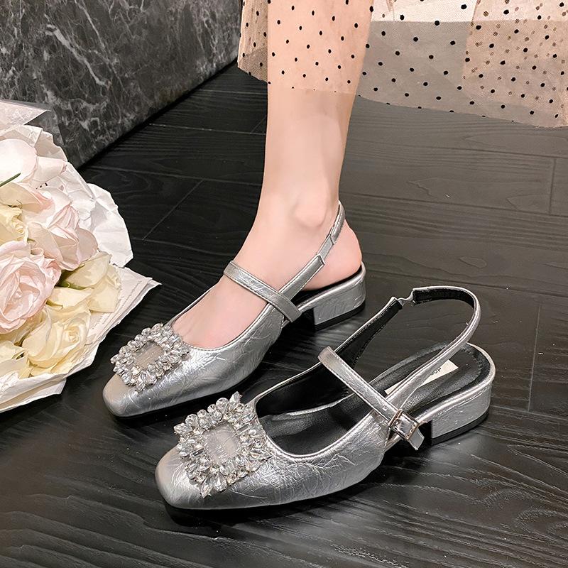 Women's Rhinestone Mary Jane Shoes New Design Chunky Heel Small Square Toe Gorgeous Low Top Dress Home Outdoor Fashion Hundred Shoes
