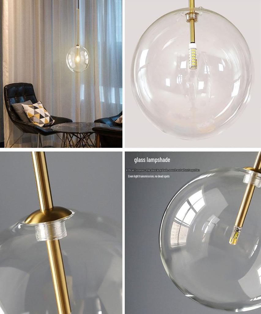 Nordic Minimalist Transparent Glass Ball Pendant Light for Bedroom or Bar